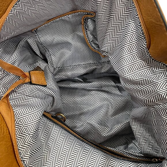 Le Miel Vegan Leather Tote Crossbody Bag Cognac Brown Large Braided Strap - Picture 5 of 14